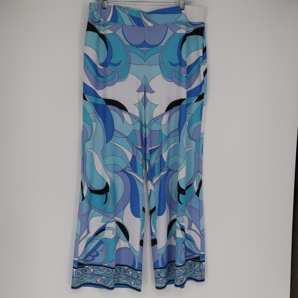 Boston Proper Women's Ocean Abstract Border Print Palazzo Pant Size Large Flowy